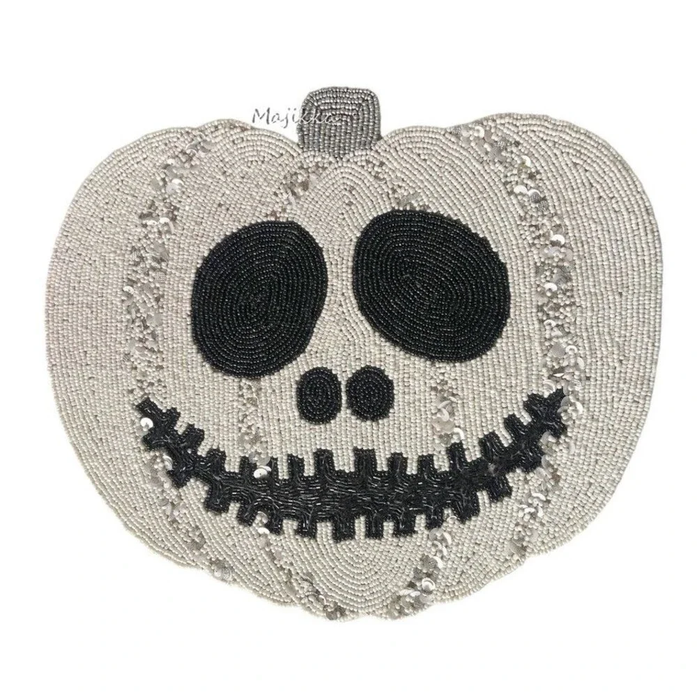 Christian Siriano Halloween Beaded Placemats Set of 4 Skeleton Jack O Lantern